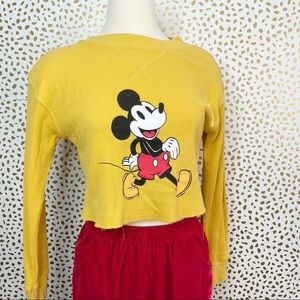 Disney Yellow Mickey Mouse Graphic Thermal Crop Long Sleeve